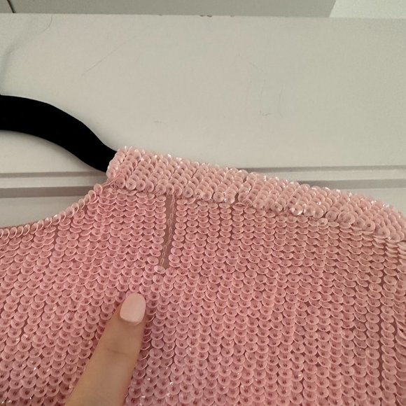 Retrofete Gabrielle Sequin Robe Wrap Mini Dress Sz XS Dusty Rose Blouson Sleeves - Picture 11 of 15